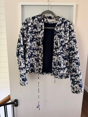 ZARA Floral Quilted Bomber Jacket - Navy White
